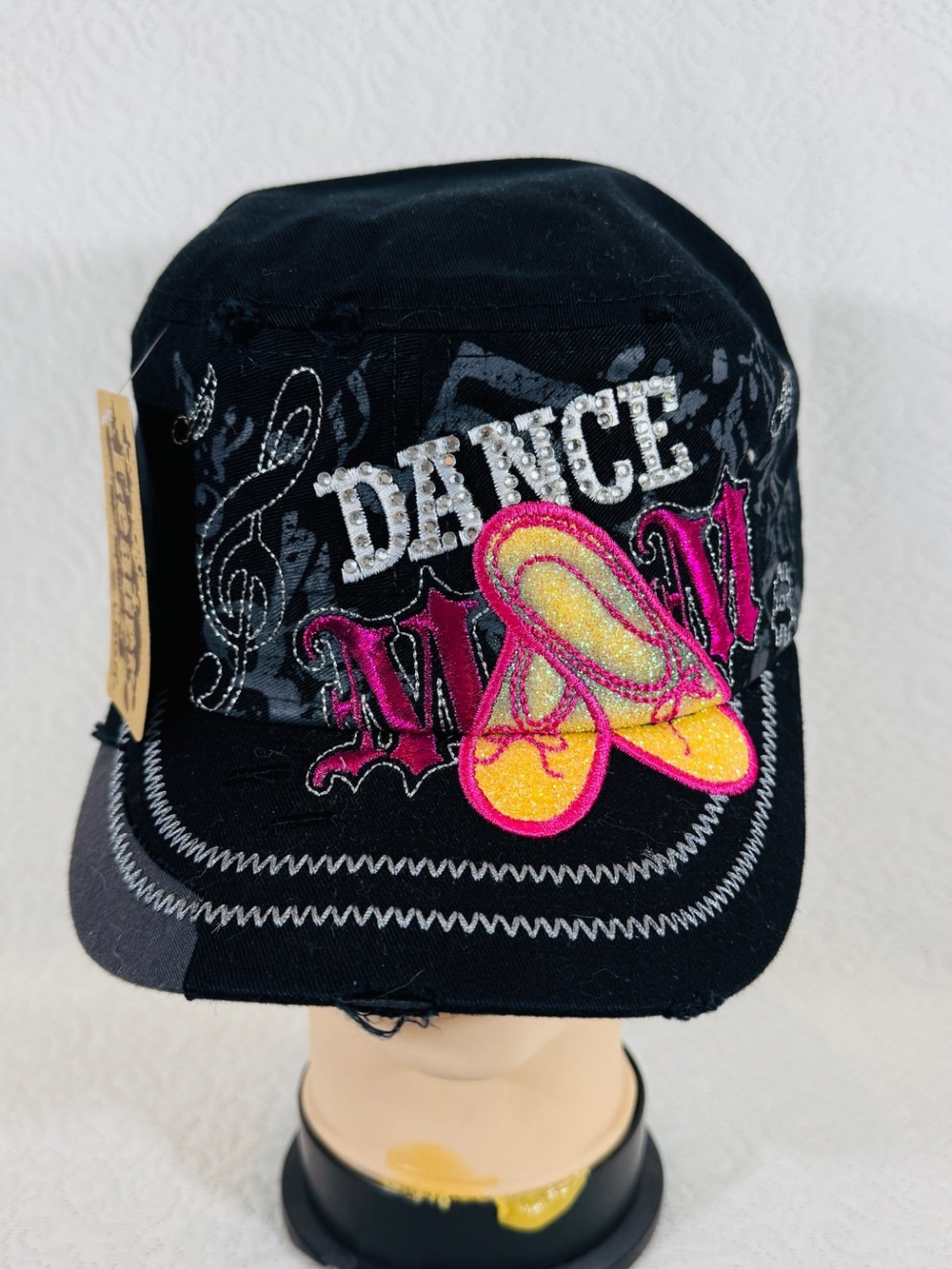 New With Tag Dance Mom Women Black Cap with Pink & Yellow Ballet Shoes